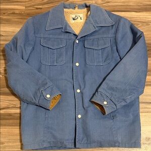 Vintage Woolrich Denim Shacket Men’s Sz. L Sherpa Lined Pointed Collar Workwear